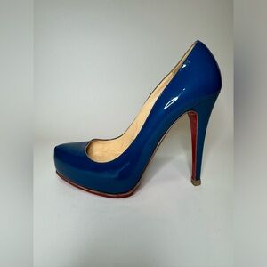 $795 Christian Louboutin Blue Patent Leather Ronaldo High Heel Pumps 35.5